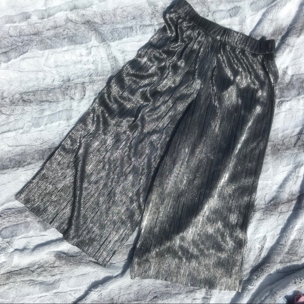 silver wide leg pants
